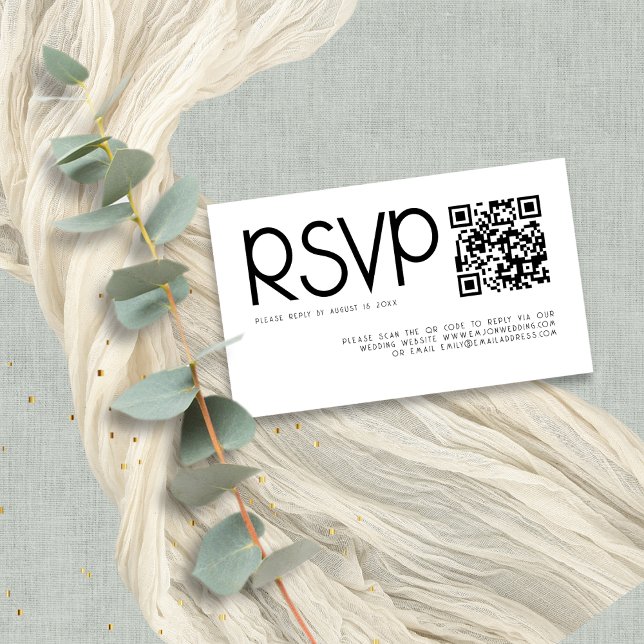 Modern typografi QR Code Black White Bröllop OSA Tilläggskort (mini size 3.5 x 2" enclosure)