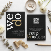 Modern typografi QR-kod vit guld svart bröllop