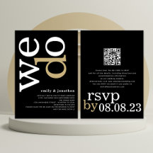 Modern typografi QR-kod vit guld svart bröllop