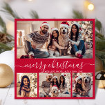 Modern typografi Red 5 Photo Collage jul Julkort<br><div class="desc">Modern Minimalistisk Elegant Calligraphy Red 5 Photo Collage God jul Calligraphy Script Helgdag Card. Den här festila, imalistiska, vismatiska helgdag-kortmallen har söt fyra (4) fotokollage på framsidan, 1 bild på baksidan och texten "God jul" hälsning, som är skriven i ett vackert handskriftsformat med ett tjockt svan-teckensnitt i vitt på röd...</div>