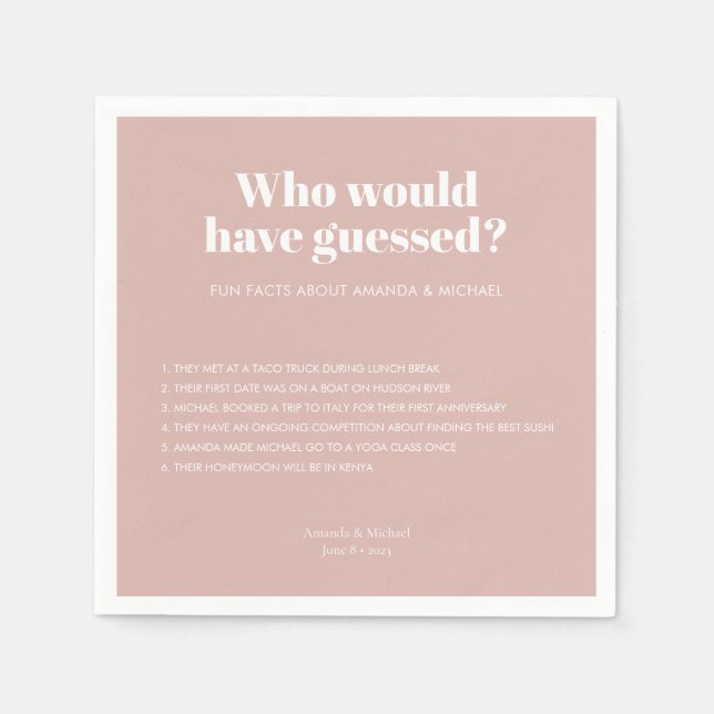 Modern typografi -  Rosa Bröllop Roligt Facts Pappersservett (Framsidan)