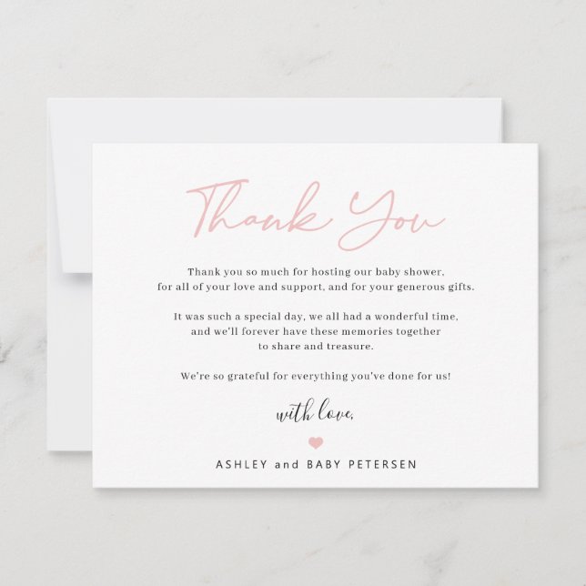 Modern typografi rosa skript flicka baby shower tack kort (Framsida)