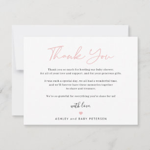 Modern typografi rosa skript flicka baby shower tack kort