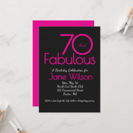 Modern typografi rosa svart fantastisk 70-årsdag inbjudningar
