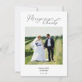 Modern typografi-skript Foto Newlyweds Tack Kort