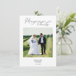 Modern typografi-skript Foto Newlyweds Tack Kort