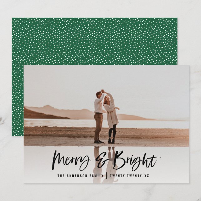 Modern typografi-skript, grönt för foto jul julkort (Fram/baksida)