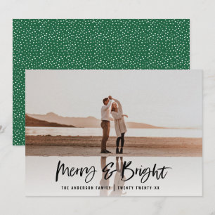 Modern typografi-skript, grönt för foto jul julkort