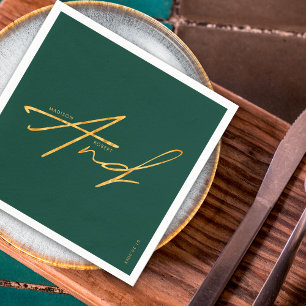 Modern typografi Smaragdgrön Guld Bröllop Pappersservett