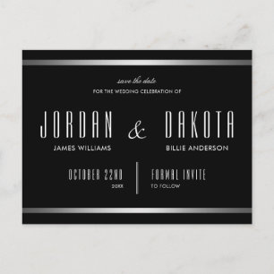 Modern typografi Spara datum i svartvitt och Sil Meddelande Vykort