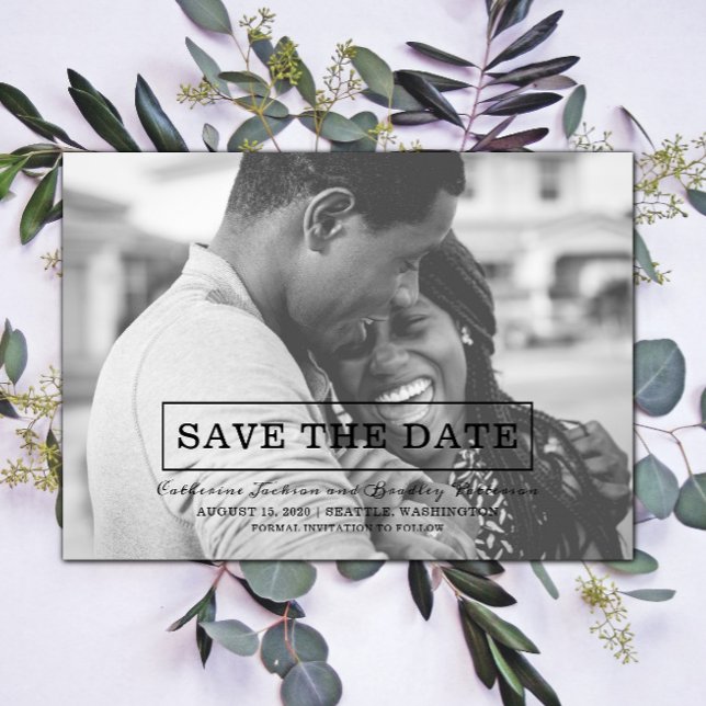 Modern typografi - Spara datum | Svart Spara Datumet (Modern Typography Photo Save the Date)