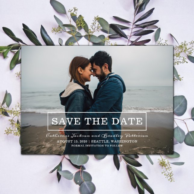 Modern typografi - Spara datum | Vit Datumet (Modern Typography Photo Save the Date - White)