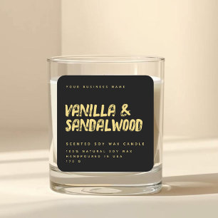 Modern typografi svart guld sojaljus etikett