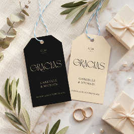 Modern typografi svart kräm bröllop tack presentetikett