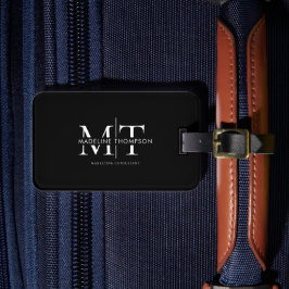 Modern typografi, svart monogram bagagebricka