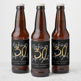 Modern typografi svart och guld 30års födelsedag ölflaska etikett