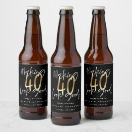Modern typografi svart och guld 40-årsdag ölflaska etikett