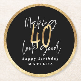 Modern typografi svart och guld 40-årsdag underlägg papper rund