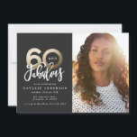 Modern typografi svart och guld 60-årsdag<br><div class="desc">Skapar 60-brans fotofödelsedagsinbjudan. Modern text monokrom och guld-effektdesign. En del av en samling.</div>