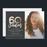 Modern typografi svart och guld 60-årsdag<br><div class="desc">Skapar 60-brans fotofödelsedagsinbjudan. Modern text monokrom och guld-effektdesign. En del av en samling.</div>