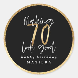 Modern typografi svart och guld 70-årsdag runt klistermärke