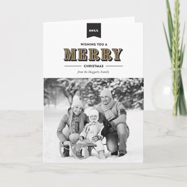 Modern Typografi, svart och Guld, julkort Helgkort (Framsida)