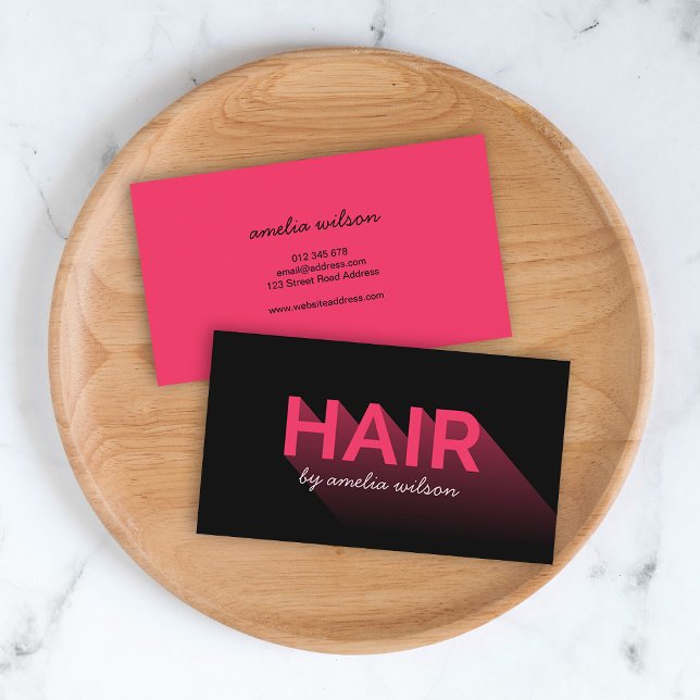 Modern Typografi, svart och Rosa Hair Stylist Visitkort (Skapare uppladdad)