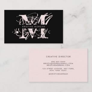 Modern typografi svart rosa monogram namn visitkort