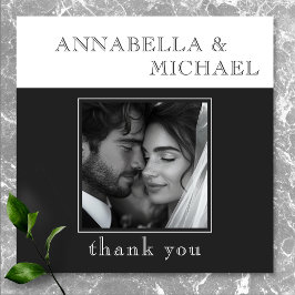 Modern Typografi, svart, vit Bröllop-foto Tack Kort