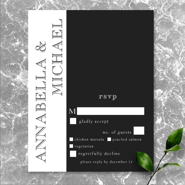 Modern Typografi, svart vit Bröllop-middag OSA Kort (Modern Typography Black White Wedding Dinner RSVP Card)