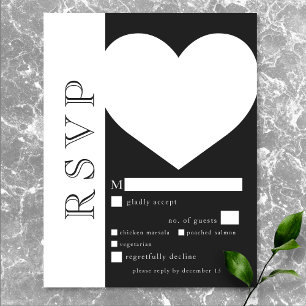 Modern Typografi Svartvit Heart Bröllop-middag OSA Kort