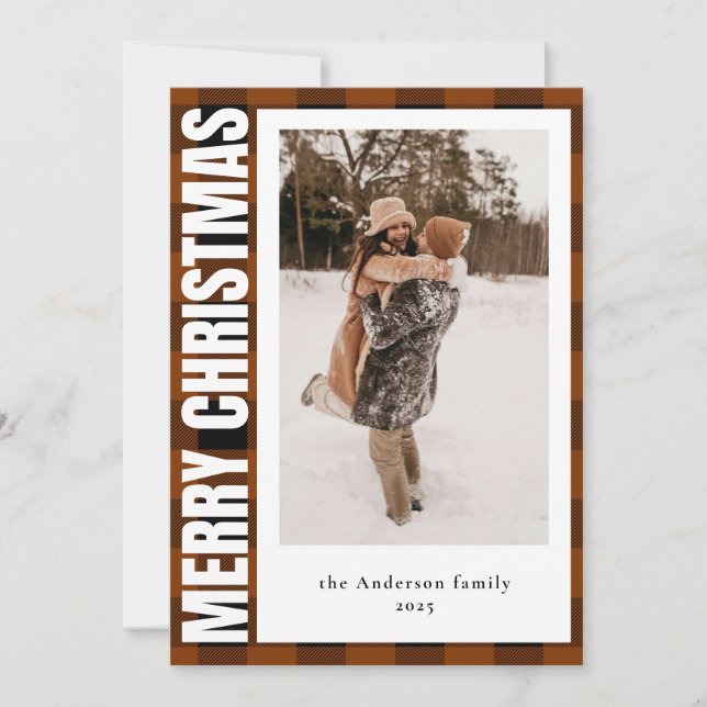 Modern Typografi Tartan Plade Julfoto Julkort (Framsida)