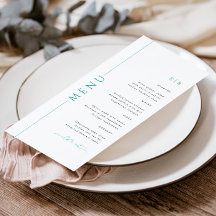 Modern Typografi Teal Bröllop Menu med Monogram