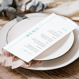 Modern Typografi Teal Bröllop Menu med Monogram Meny