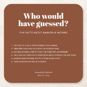 Modern Typografi Terracotta Bröllop Roligt Facts Underlägg Papper Kvadrat