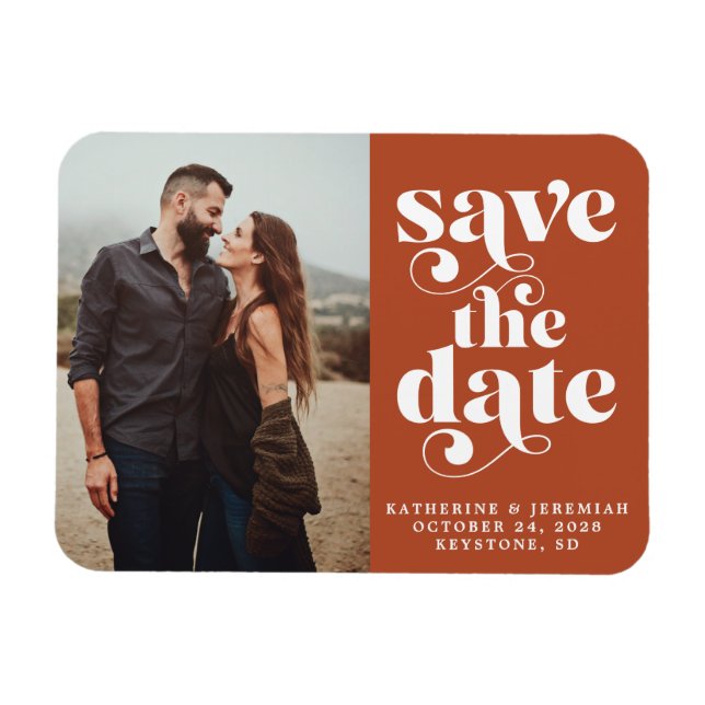 Modern typografi Terracotta Photo Save Date Magnet (Horisontell)