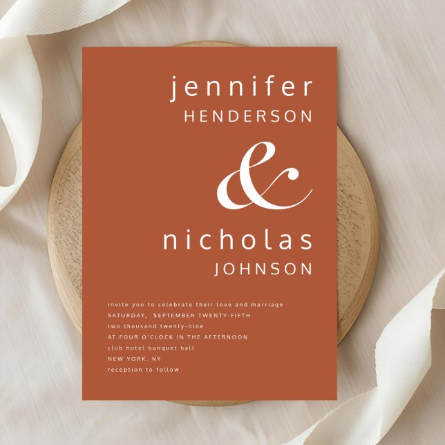 Modern typografi Terrakotta Bröllop Inbjudningar (Modern Typography Terracotta Wedding Invitation)