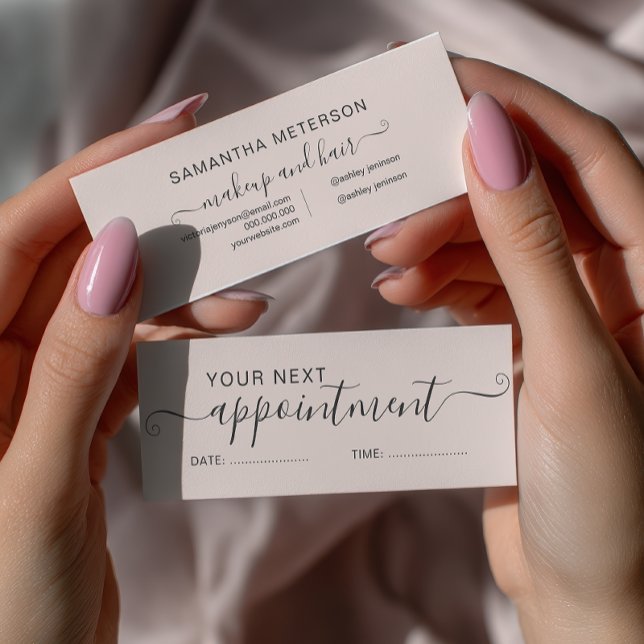 Modern typografi trendig  rosa möte mini visitkort (Modern typography trendy blush pink appointment mini business card)