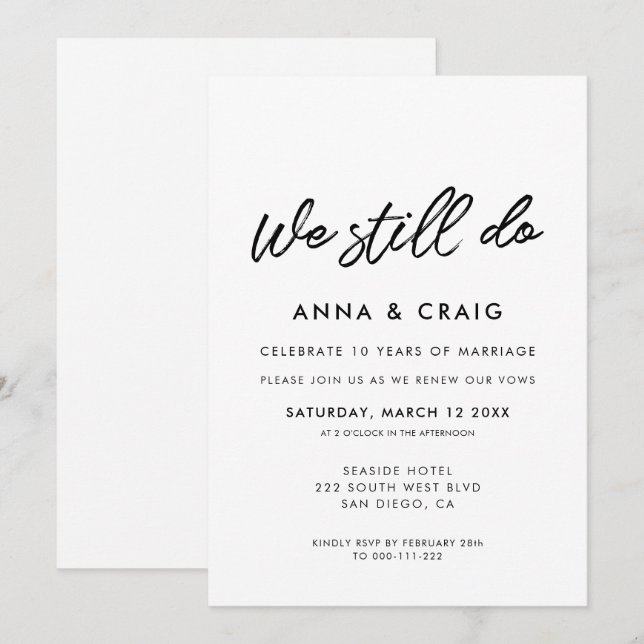 Modern typografi Vi förnyar fortfarande Vow Inbjudningar (Fram/baksida)