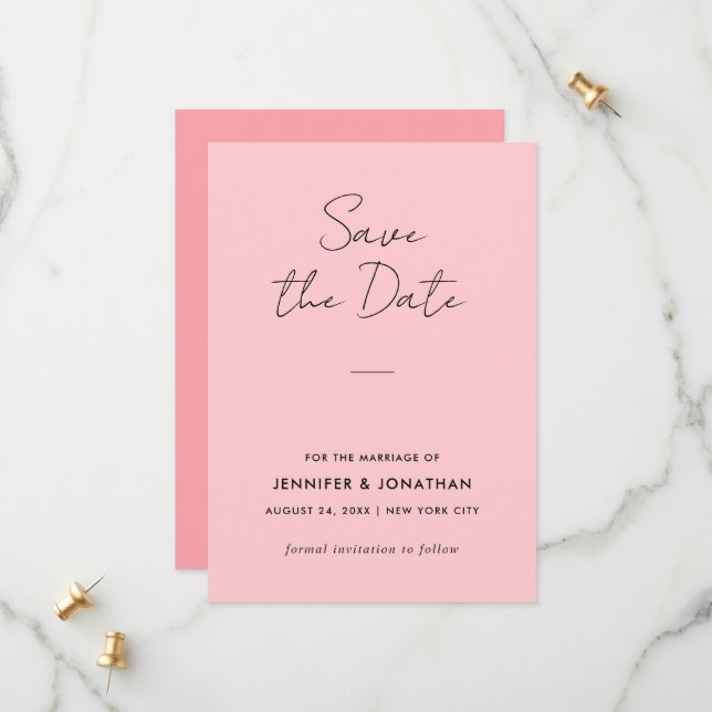 Modern typografimall Blush Rosa Elegant Spara Datumet (Fram/Back In Situ)