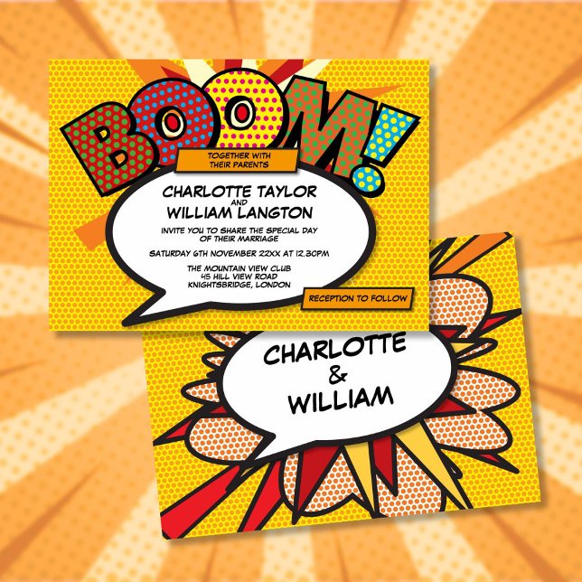 Modern Typografisk Designer Roligt Serietecknad Br Inbjudningar (Modern Typographic Designer Fun Comic Wedding Invitation)