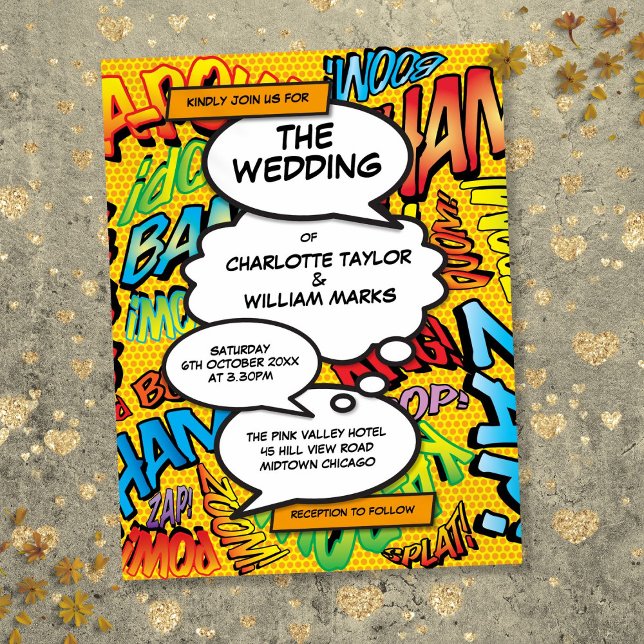 Modern Typografisk Designer Roligt Serieteckning B Inbjudan Vykort (Modern Typographic Designer Fun Comic Wedding Invitation Postcard)