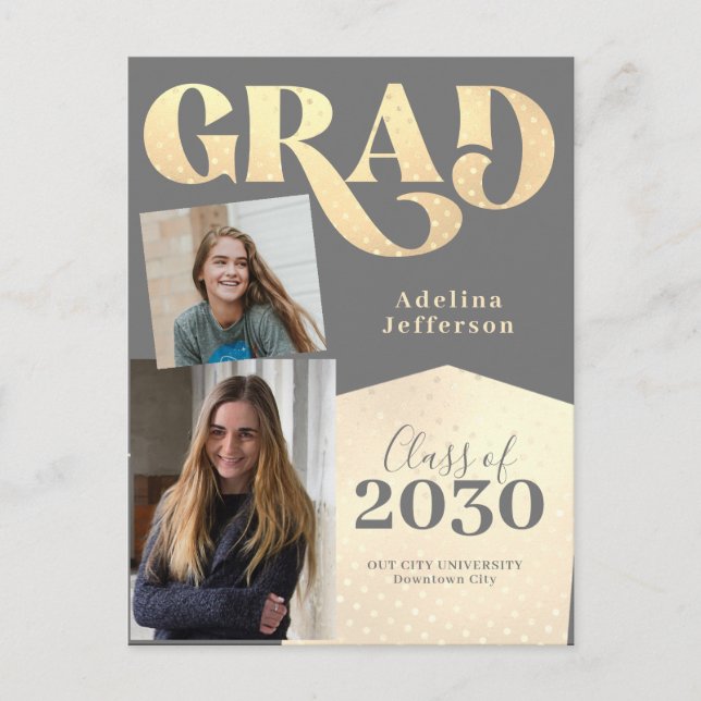 Modern typografisk fotosamling i glitter, studente meddelande vykort (Framsida)