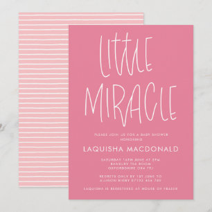 Modern Typografisk liten Miracle Rosa Baby Shower Inbjudningar
