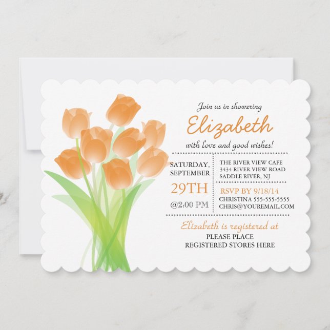 Modern typografisk Orange Tulip-Möhippa Inbjudningar (Framsida)