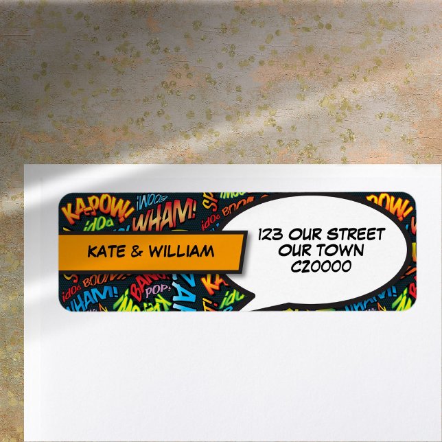 Modern Typografisk Rolig Serieteckning Returadress Etikett (Modern Typographic Fun Comic Return Address Label)