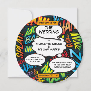 Modern Typografisk Rolig Serietidningsbröllop Inbjudningar