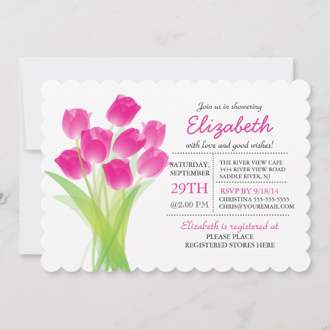 Modern typografisk Rosa Tulip-Möhippa Inbjudningar (Framsida)