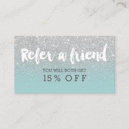 Modern typografisk teal i silver med referenskort rabattkort