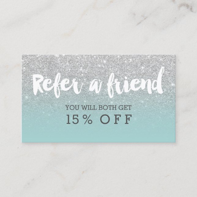 Modern typografisk teal i silver med referenskort rabattkort (Framsida)